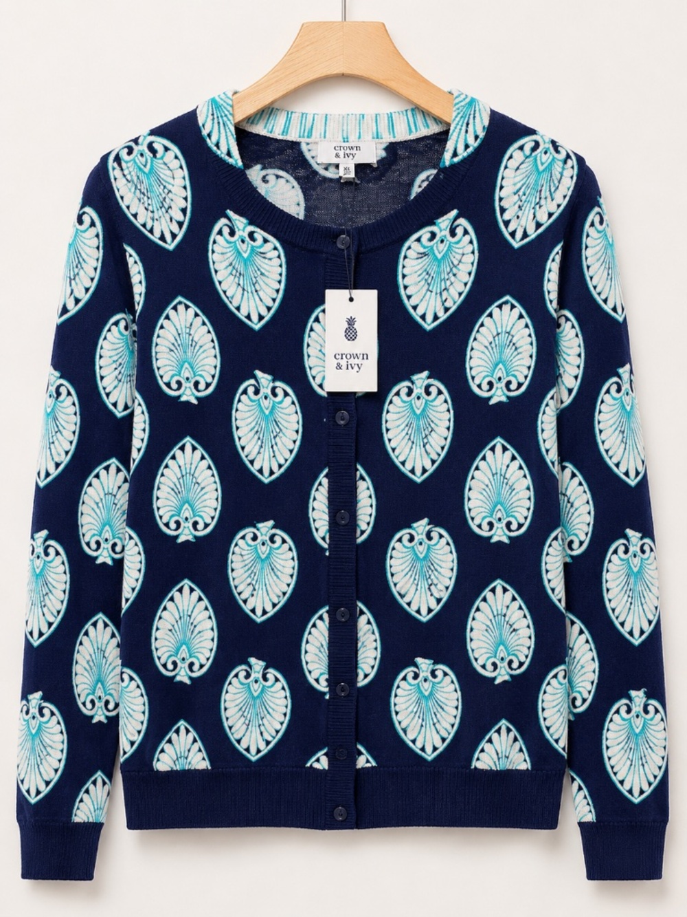 Womens Crown and Ivy Coastal cardigan navy and teal blue NWT size XL